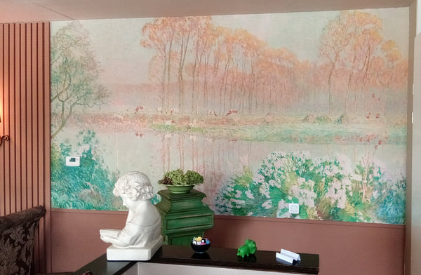 Kundenfoto: Landschaft mit Teich und Blüten, Emile Claus, auf Tapete