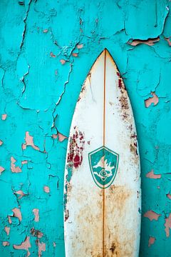 Surfplanken voor een verweerde muur van Poster Art Shop
