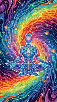Psychedelische Meditation im kosmischen Regenbogenuniversum von Clay Artista