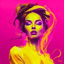 Popart portret Neon Woman magenta neon yellow van René van den Berg thumbnail