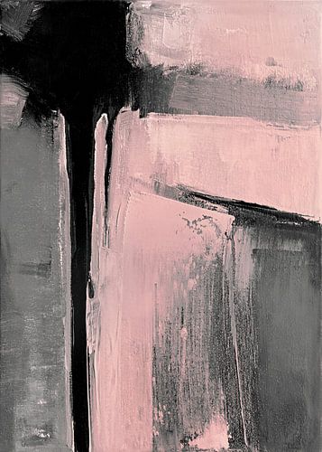 Roze, Grijs & Zwart Abstract Schilderij - Moderne Minimal Muurkunst Print