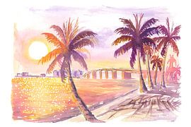 Bird Key Sarasota Sonnenuntergang Szene mit Palmen und Causeway von Markus Bleichner