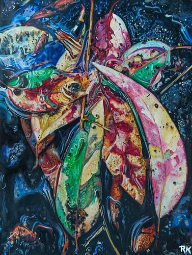 Icy blue winter leaves