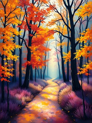 Gouden pad door herfstbos