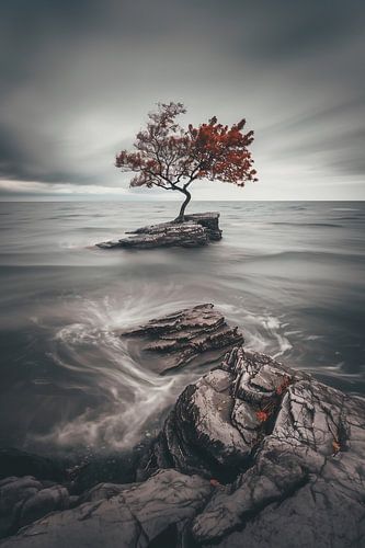 Door storm beschadigde kustboom