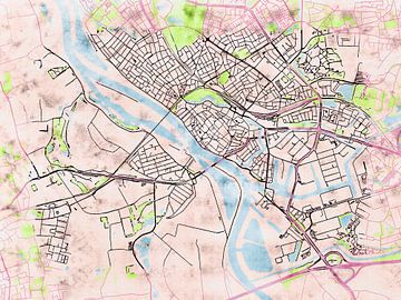 Map of Deventer with the style 'Soothing Spring' by Maporia