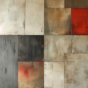 Industrielle Abstraktion mit rotem Akzent und Texturen