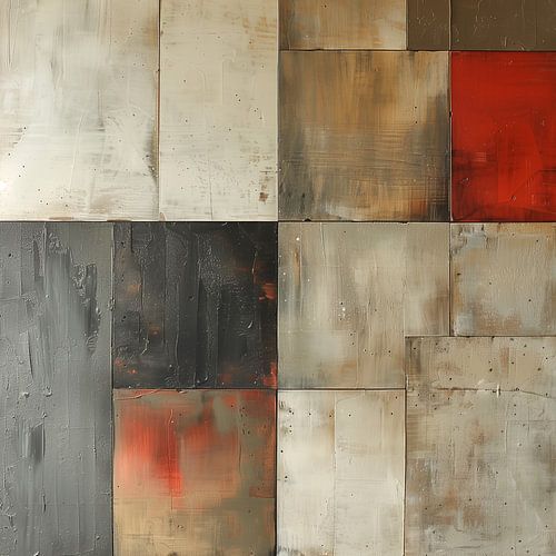 Abstraction industrielle avec accent rouge et textures