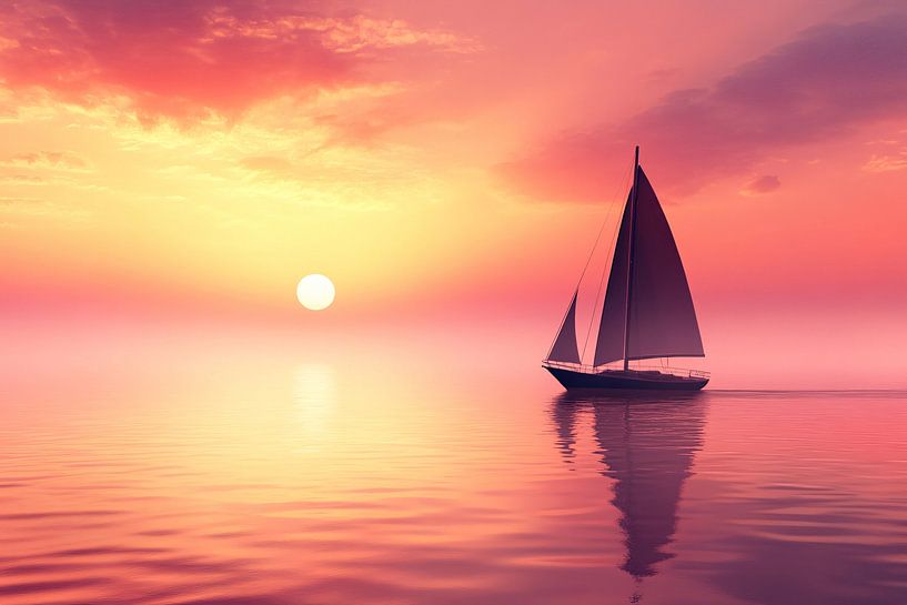 Bateau à voile au coucher du soleil en mer par Imperial Art House