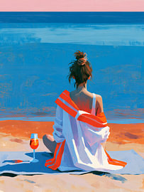 Frau in weißem Hemd am Meer von Mosaic Dialogue
