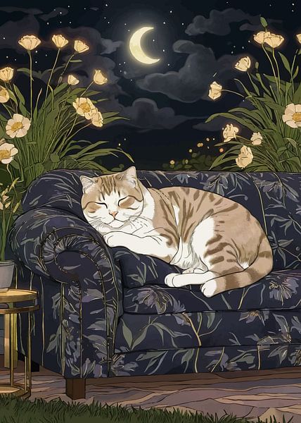 A Cat Sleeping on the Couch by MIROKKU
