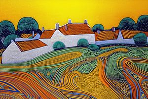 Bunte Landschaft im pointillistischen Stil
