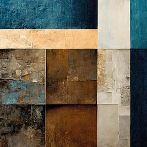 Abstrakt, beige, blau, braun, Kontrast, Geometrie, grau, Leinen, modern, Design, Gemälde