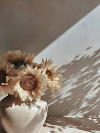Sunflowers in Soft Light – Neutral Floral Still Life by StudioRemier