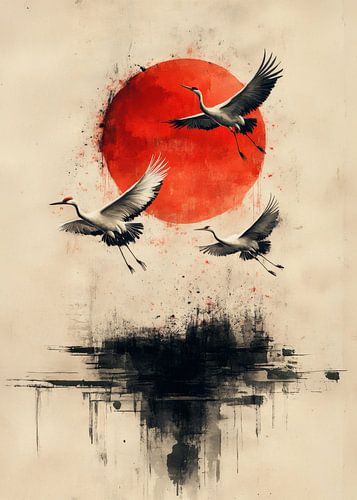 Kraniche im Sonnenaufgang