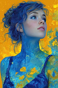 portret in geel en blauw van Egon Zitter