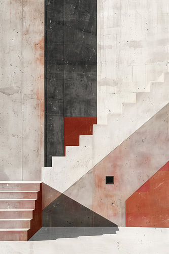 Geometric Concrete Staircase in Terracotta