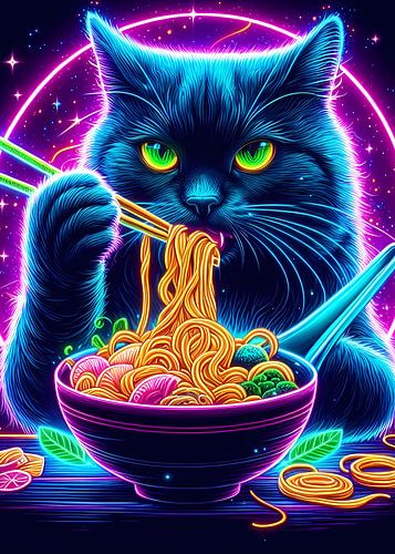 Katze isst Ramen