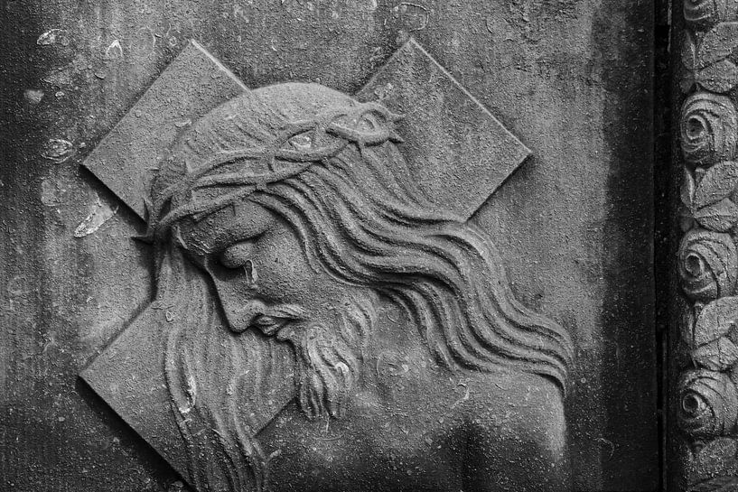 Bas-relief of Christ with cross by Jan Van Bizar