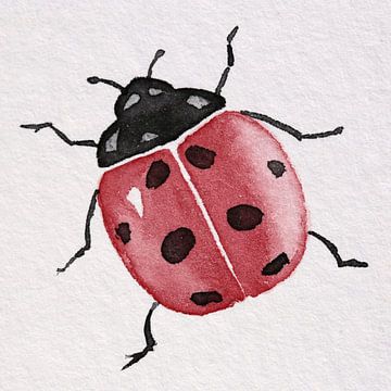 Rood lieveheersbeestje met zwarte stippen (vierkant aquarel schilderij insect kinderkamer dieren) van Natalie Bruns