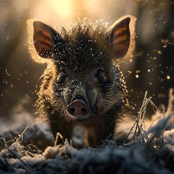 Wildschweinbaby in der Morgensonne