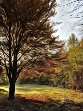 digitale kunst, bomen in herfstkleuren van Joke te Grotenhuis