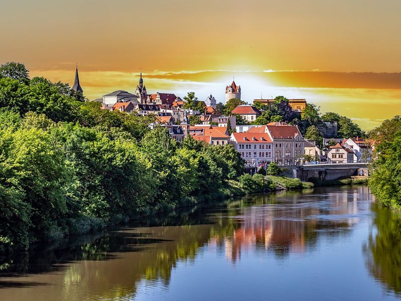 Panoramic view over the city of Bernburg in Saxony-Anhalt at sunset by Animaflora PicsStock