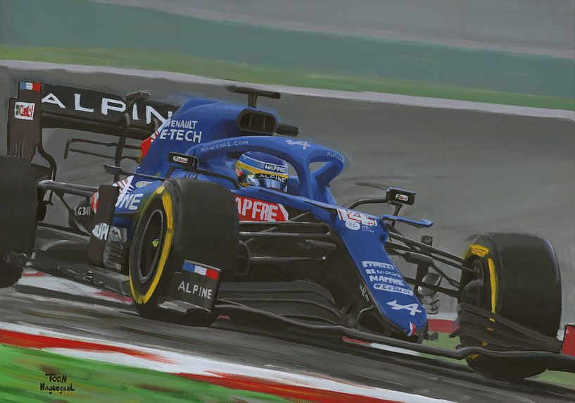 Alonso Alpine 2021. Formule 1 schilderij Toon Nagtegaal van Toon Nagtegaal