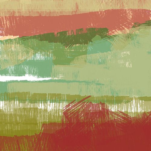 Meer kleur. Abstract landschap in bruin, groen, rood.