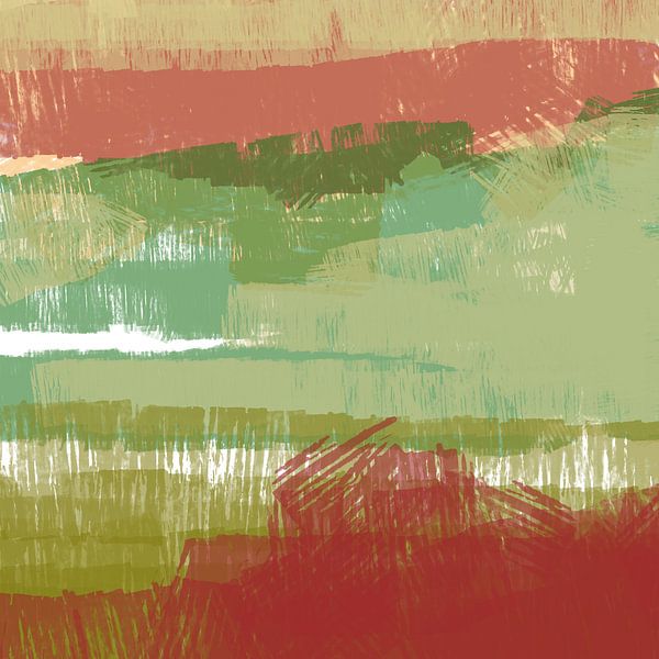 More color. Abstract landscape in brown, green, red. by Dina Dankers