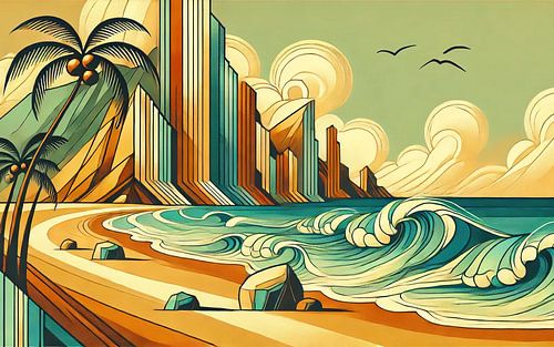 Tropische Stadtlandschaft Gelassenheit im Art déco von Chromatic Fusion Studio