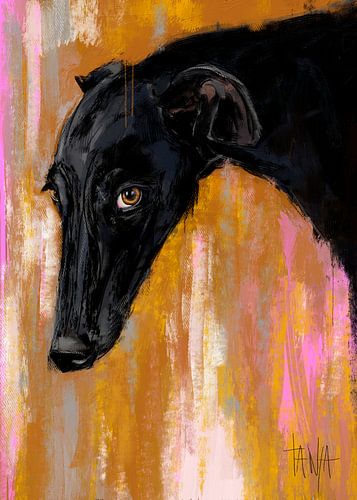 The Flame behind Caution - Greyhound Portrait sur Tanja Kooymans