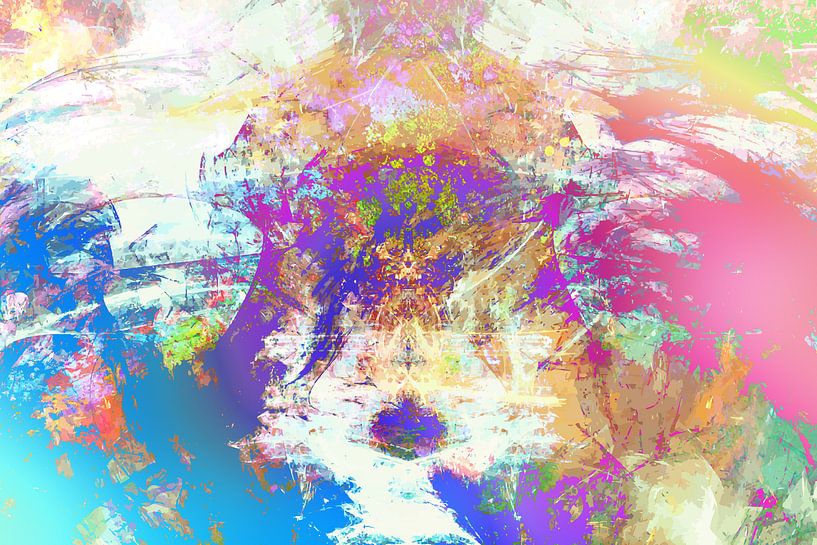 Modern, Abstract Digitaal Waterverf Kunstwerk in Pastelkleuren van Art By Dominic