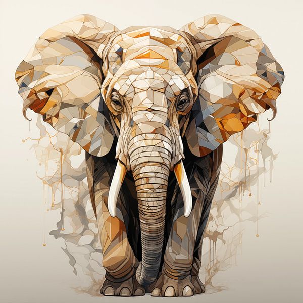 Olifant in kubistische vormen van Koffie Zwart