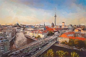 Abstract geschilderde skyline van Berlijn van Arjen Roos