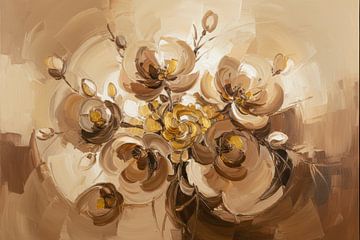 Abstract Flowers, Oil Painting in Beige & Brown tones