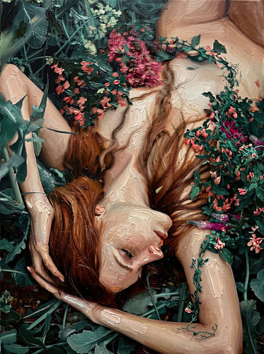 Woman Resting Among Wildflowers Oil Painting