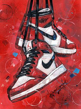 Nike Air Jordan 1 Retro Og Gs Chicago schilderij van Jos Hoppenbrouwers
