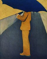 Man watches the world from under an umbrella