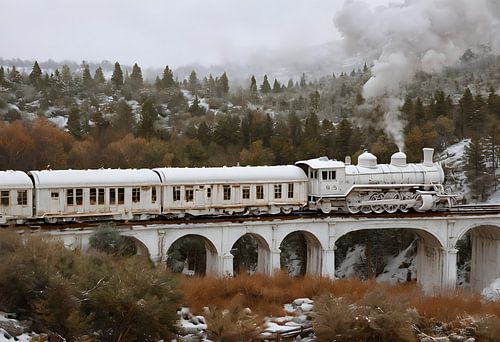 White steam locomotive