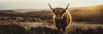 Panorama | Scottish highlander as beautiful portrait with great sharpness and depth