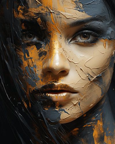 Modern en abstract portret, bedekt met verf