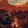 Cowboy autour d'un feu de camp dans le désert sur Pixelbull Design