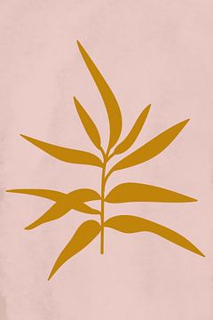 Moderne botanische kunst. Twijg in donker goud op roze van Dina Dankers