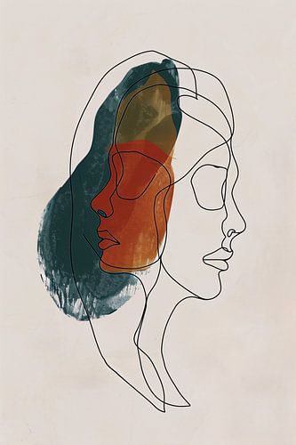 Kleurrijke abstracte lijntekening van gezichten