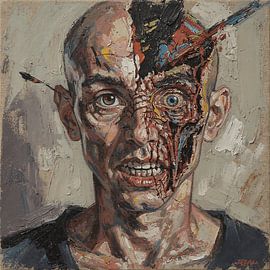 Chaotic Mind Bloom: Split Head Surreal Portrait Art by Aden Pink Studio