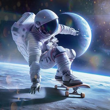 Astronaut op skateboard van Digital Art Nederland
