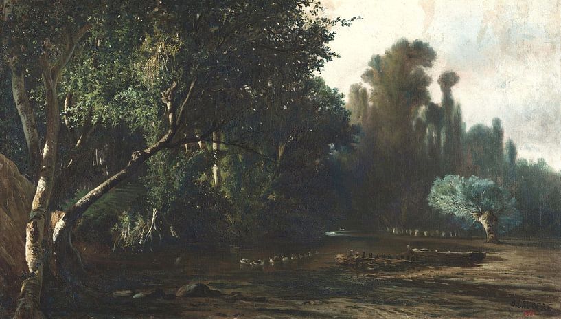 Baldomer Galofre i Giménez~Landscape with ducks by finemasterpiece