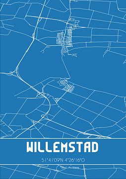 Blauwdruk | Landkaart | Willemstad (Noord-Brabant) van Rezona