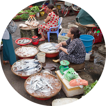 Vis verkopen op een markt in Vietnam van t.ART